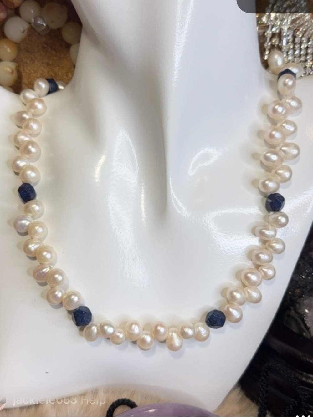 Lapis and Genuine Freshwater Pearl Necklace